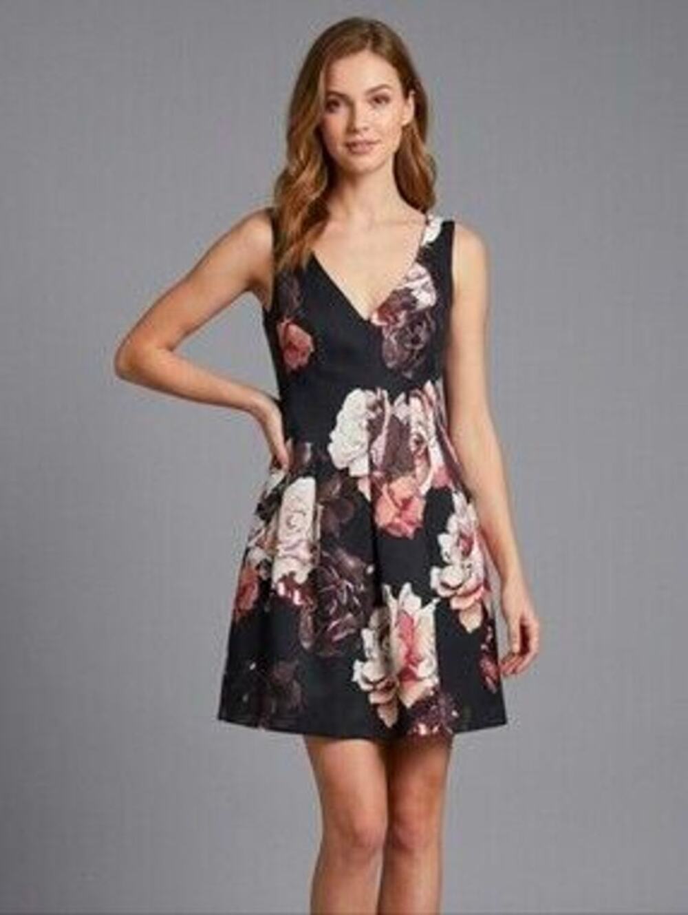Adrianna Pappel Dress Fit & Flare Women's 2 Floral Wedding Cocktail Party Date